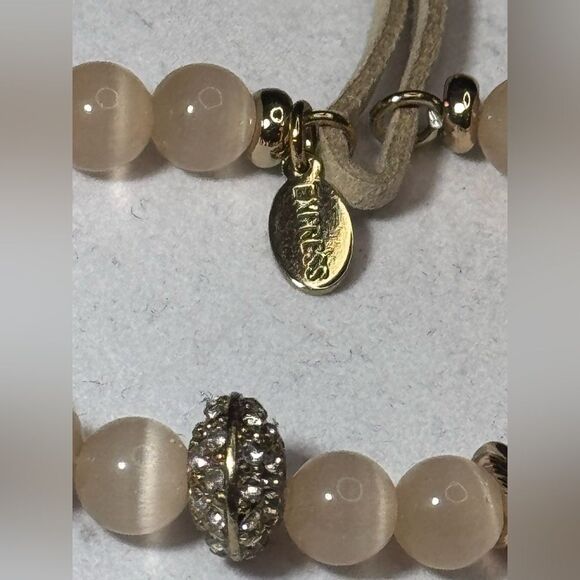 Express Crystal Glass Beads With Tan Pull Cord Slide Adjustable Bracelet NWOT - Picture 3 of 8